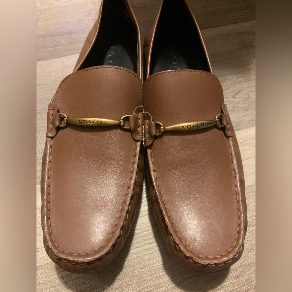 Coach Brown Leather Men's Loafers with Gold Hardware